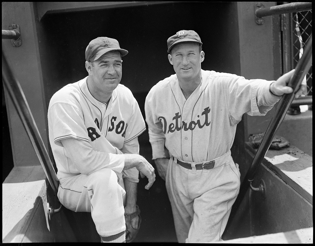 Boston Red Sox "Bobo" Newsom and Detroit Tigers Leon "Goose" Goslin. Courtesy of the Boston Public Library, Leslie Jones Collection