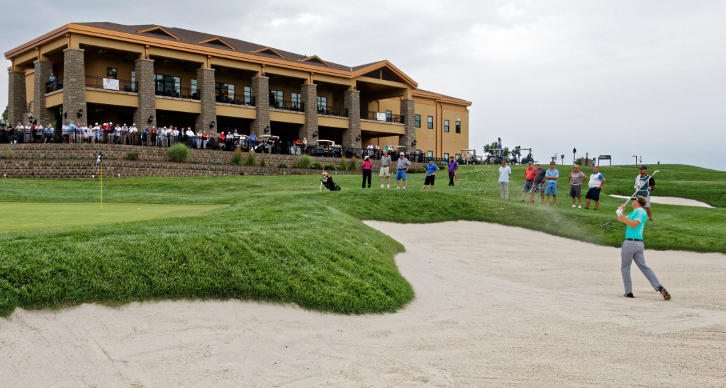 Hall's bunker shot on 18 wound up two inches from the hole. Photo: Eric Levin