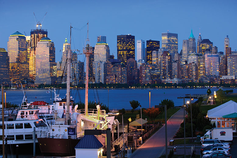The view of Lower Manhattan from Maritime Parc's patio.