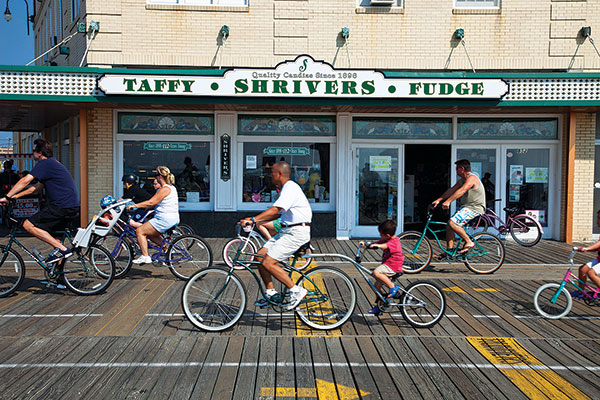 Bikers whiz past Shriver's in Ocean City.
