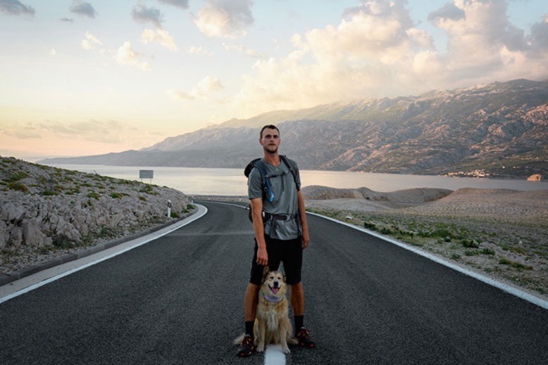 Tom Turcich and his dog, Savannah, in Croatia during their trip around the globe