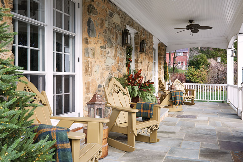 A veranda, decorated for Christmas, in Mendham Township