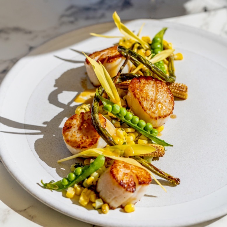 Fiorentini chef Antonio De Ieso’s Point Pleasant scallops with Jersey corn and peas.