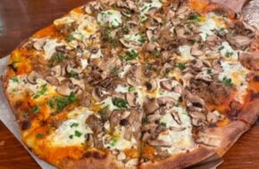 A mushroom-topped pizza at Osteria Procaccini in Pennington