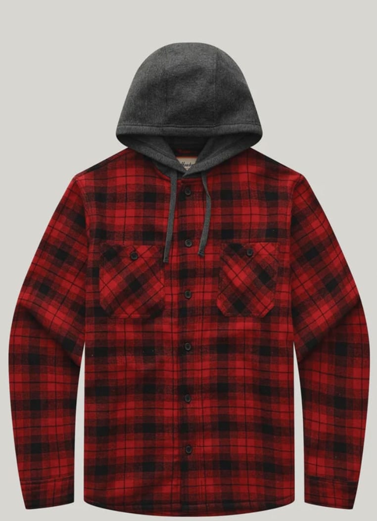 Sherpa hooded flannel shirt jacket