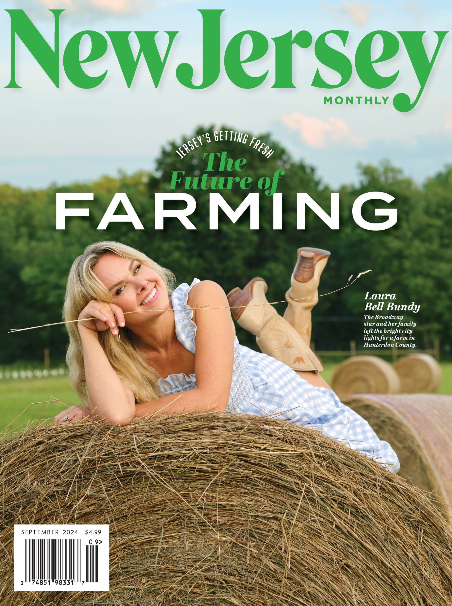 The cover of New Jersey Monthly's September 2024 issue, featuring Laura Bell Bundy on her Tewksbury farm