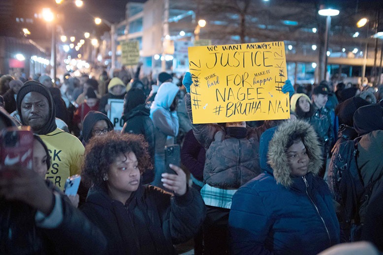 Demonstrators rally for fallen Paterson activist Najee Seabrooks, during a peaceful protest at Paterson City Hall