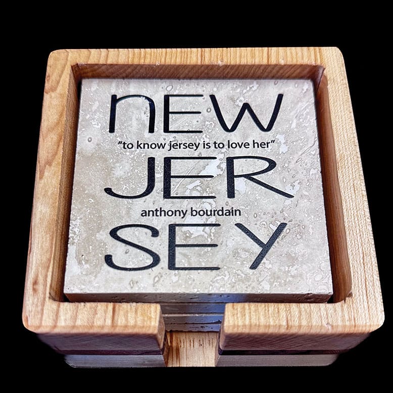 Jersey-centric travertine marble coasters from Just Jersey in Morristown