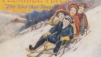 Vintage illustration of children on a Flexible Flyer sled