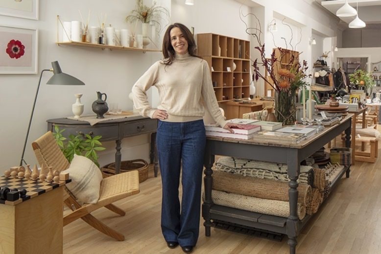 Danielle Zinn stands in her shop, Curated Home & Living in Montclair