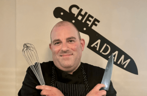 Chef Adam Weiss, of F1RST Restaurant in Hawthorne, wields a whisk and a knife