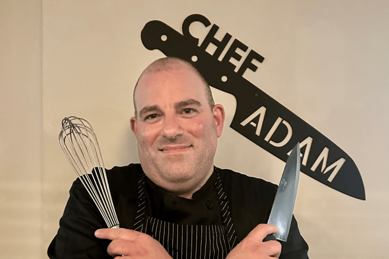 Chef Adam Weiss, of F1RST Restaurant in Hawthorne, wields a whisk and a knife