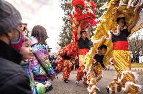 The traditional lion dance at Montclair's first township-wide Lunar New Year celebration.