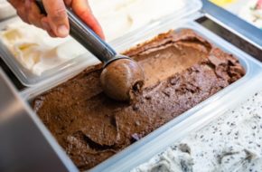 Chocolate mint stracciatella sorbet being scooped at APEM Creamery in Bloomfield.