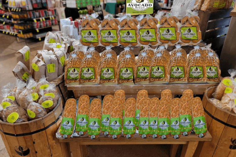 Products from The Avocado Bread Company at the grocery store