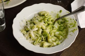 Pasta with arugula pesto at Finnbar in Frenchtown