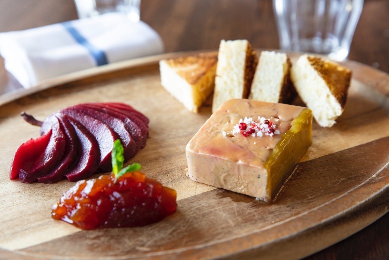 A charcuterie-esque platter featuring silken foie gras.