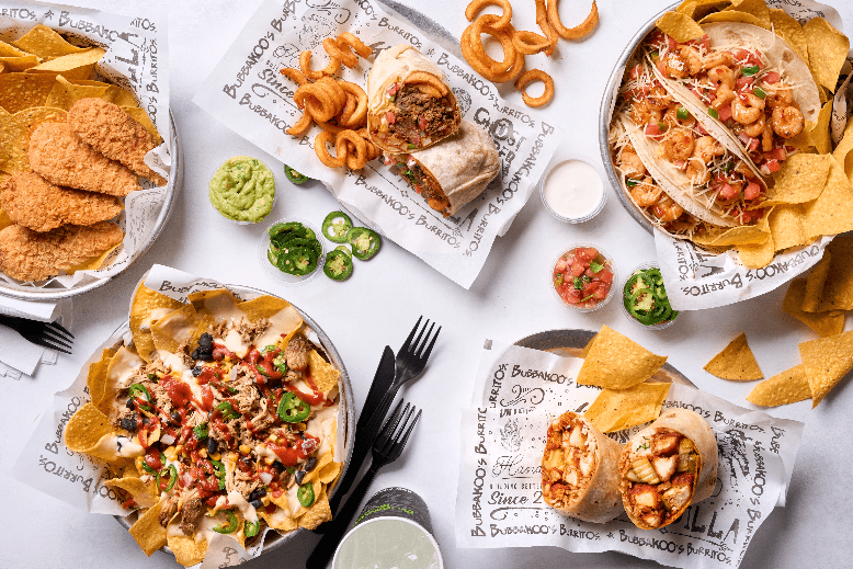 An array of tacos, burritos and nachos from Bubbakoo’s Burritos