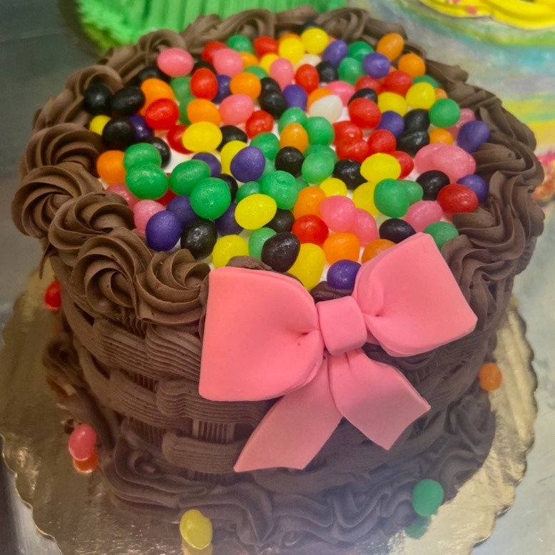 A cake at Dixie Lee Bakery in Keansburg, topped with a generous helping of jelly beans