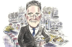 Illustration of Steve Adubato at Jersey diner counter