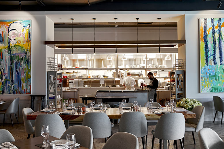 The open kitchen, visible from the dining room at David Burke’s new 1776 in Morristown