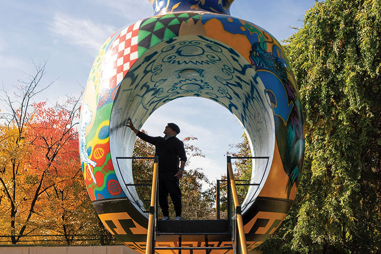 A giant ceramic piece at Grounds for Sculpture in Hamilton