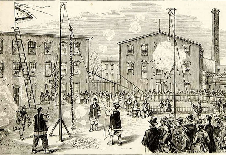 1876 illustration of Belleville’s earliest Chinese New Year celebrations