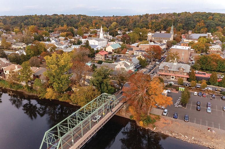 Aerial view of bridge in Lambertville, New Jersey