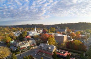 Aerial shot of Lambertville in Hunterdon County