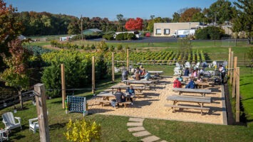 The inviting outside area at Source Farmhouse Brewery in Colts Neck