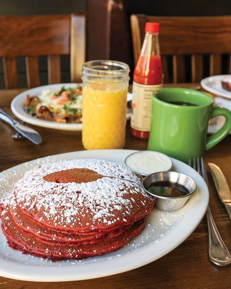 Red-velvet pancakes with cream cheese icing at Toast.