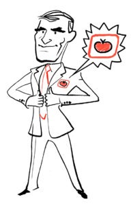 Illustration of Governor Brendan Byrne wearing a Jersey tomato embroidery
