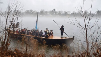 The Friends of Washington Crossing Historic Park of Pennsylvania reenact George Washington’s famed crossing of the Delaware on Christmas Day, 1776