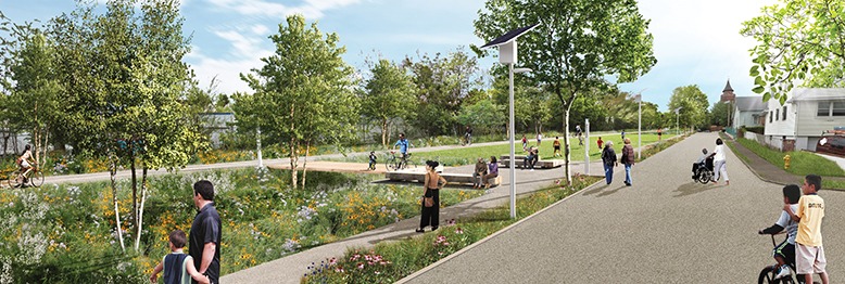 An illustration shows how a portion of the Greenway will look in Newark.