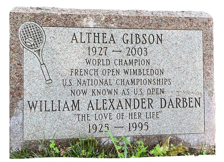 The tombstone of tennis great Althea Gibson at Rosedale Cemetery in Montclair