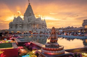 The BAPS Swaminarayan Akshardham, a Hindu temple in Robbinsville, New Jersey