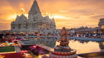 The BAPS Swaminarayan Akshardham, a Hindu temple in Robbinsville, New Jersey