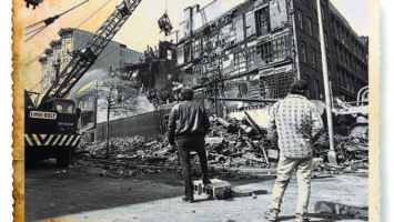 Old photo showing the aftermath of a suspicious fire at Hoboken's Pinter Hotel in 1982 that killed 12 people
