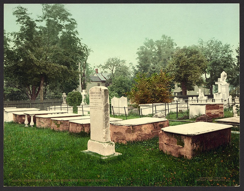 At Princeton Cemetery, the infamous Aaron Burr’s tombstone stands next to the sarcophagus of his father, an early university president