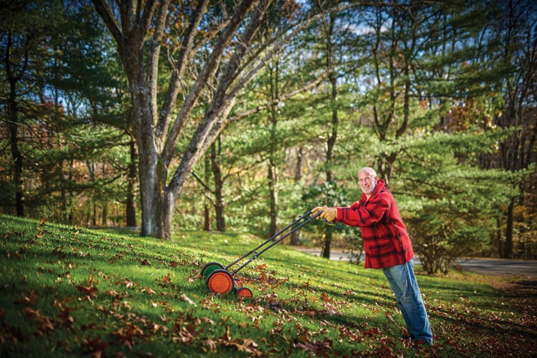 Tom Valenti, executive chef of Jockey Hollow in Morristown, does yard work at his Sussex County home