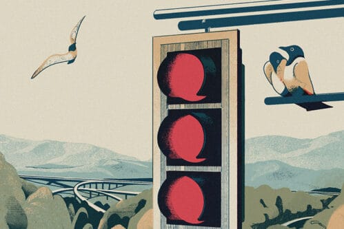 Illustration of a traffic light with three red lights