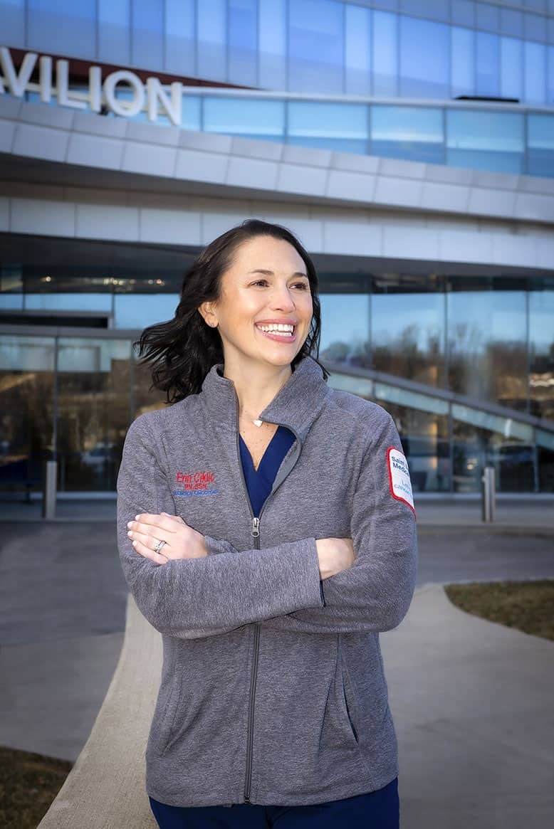 Nurse Erin Ciklic outside Cooperman Barnabas Medical Center in Livingston