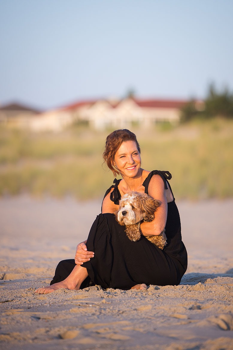Stephanie Ruhle on the beach at LBI with her dog, Skipper Dipper