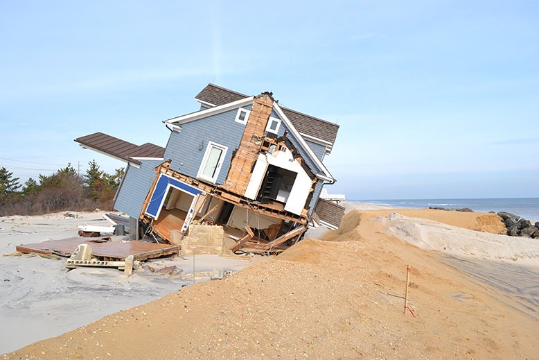 A home destroyed by Hurricane Sandy in the barrier island at Mantoloking