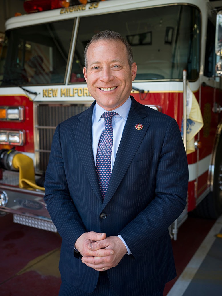 Rep. Josh Gottheimer at the New Milford Fire Department