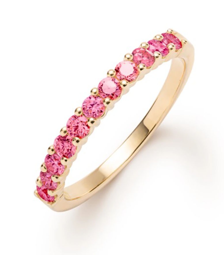 Stackable gold ring with pink gemstones