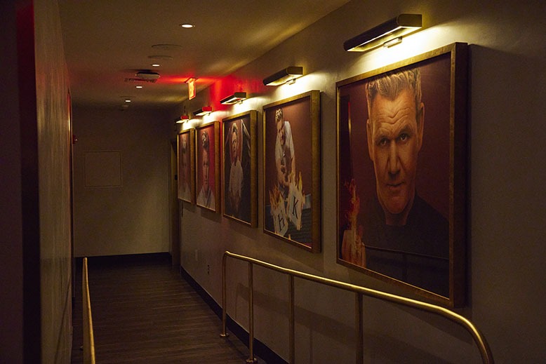 An image of Gordon Ramsay greets diners with a flaming middle finger at Hell's Kitchen in Atlantic City,