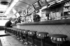 A black-and-white photo of the shuttered Double S Diner in Wantage
