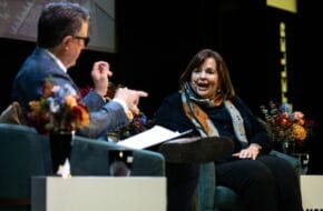 Stephen Colbert and Ina Garten in conversation onstage at the Montclair Film Festival