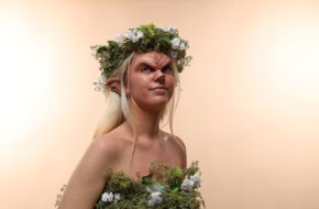 A woman transformed into a woodland creature by students at the School of Makeup Effects (SOME) in Totowa